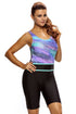 Bluish Print Pattern Black Conserved One Piece Swimsuit